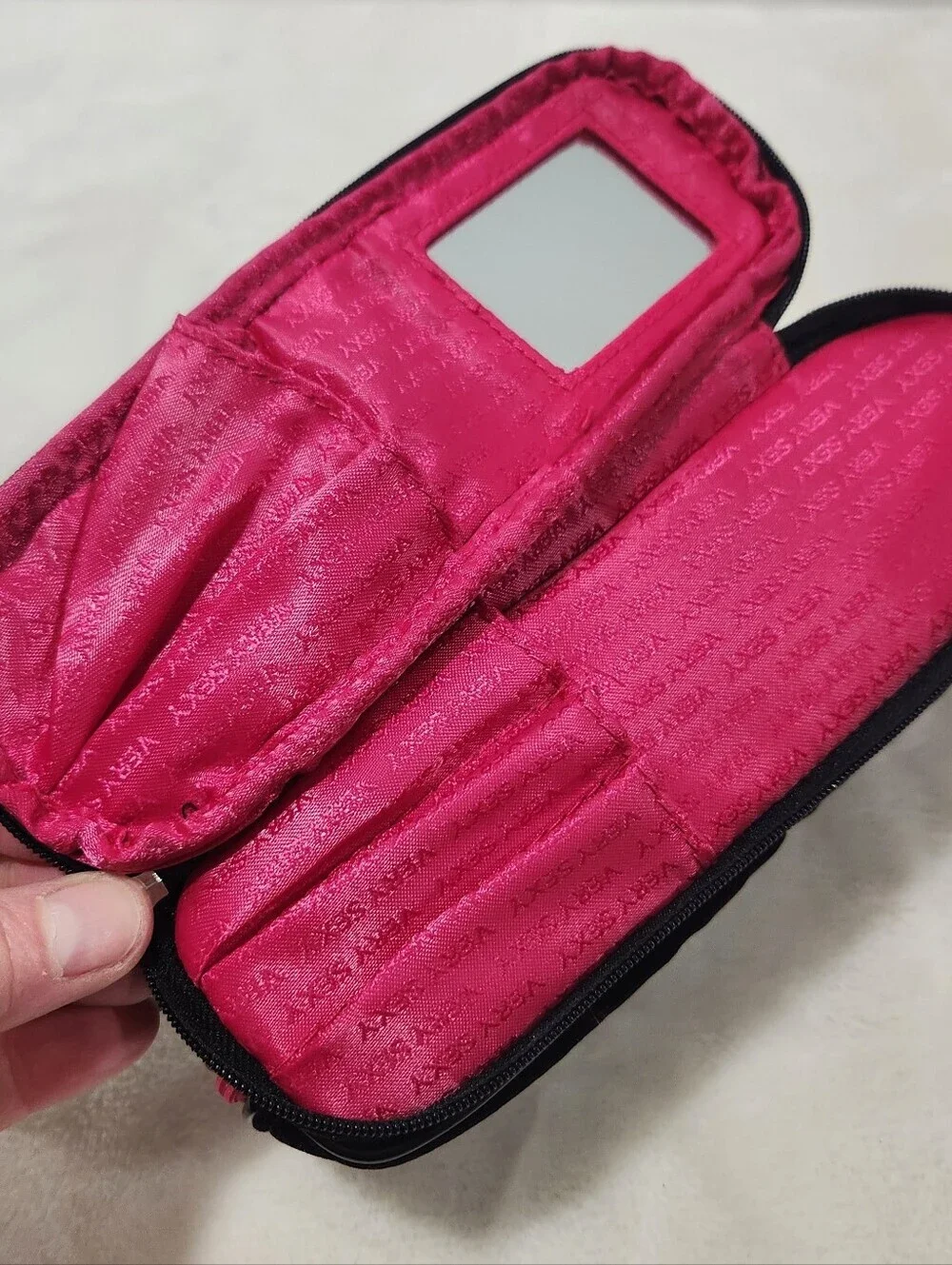 Victoria's Secret VS Very Sexy Black Velvet Rhinestone Makeup Cosmetic Bag Pouch